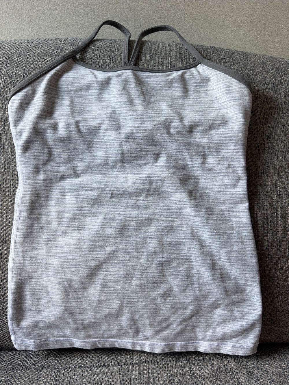 Lululemon Power Y Tank Top Heathered Gray Grey Charcoal White Space Dye Size: 6